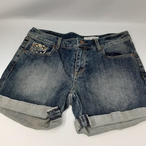 metallic sequin denim jean short shorts 6 - Picture 2 of 8